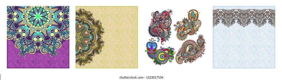 floral round pattern in ukrainian oriental ethnic style for your greeting card or invitation, template frame design for card, vintage lace doily, vector illustration