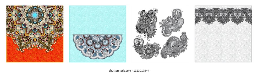 floral round pattern in ukrainian oriental ethnic style for your greeting card or invitation, template frame design for card, vintage lace doily, vector illustration