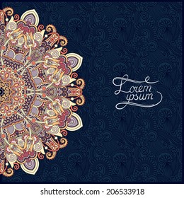 floral round pattern in ukrainian oriental ethnic style for your greeting card or invitation, template frame design for card, vintage lace doily, vector illustration