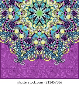 floral round pattern in ukrainian oriental ethnic style for your greeting card or invitation, template frame design for card, vintage lace doily, vector illustration