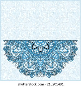 floral round pattern in ukrainian oriental ethnic style for your greeting card or invitation, template frame design for card, vintage lace doily, vector illustration