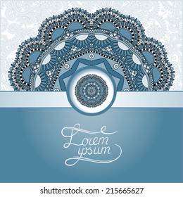 floral round pattern in ukrainian oriental ethnic style for your greeting card or invitation, template frame design for card, vintage lace doily, vector illustration