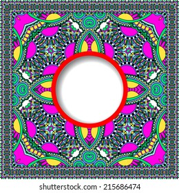 floral round pattern in ukrainian oriental ethnic style for your greeting card or invitation, template frame design for card, vintage lace doily