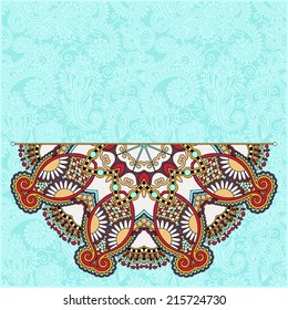 floral round pattern in ukrainian oriental ethnic style for your greeting card or invitation, template frame design for card, vintage lace doily, vector illustration