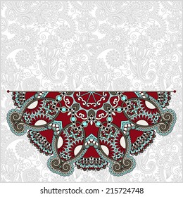 floral round pattern in ukrainian oriental ethnic style for your greeting card or invitation, template frame design for card, vintage lace doily, vector illustration