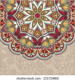 Patrón redondo floral en estilo étnico oriental ucraniano para su tarjeta de felicitación o invitación, diseño de marco de Plantilla para tarjeta, tapete de encaje vintage, Ilustración vectorial