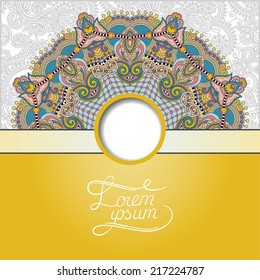 floral round pattern in ukrainian oriental ethnic style for your greeting card or invitation, template frame design for card, vintage lace doily, vector illustration
