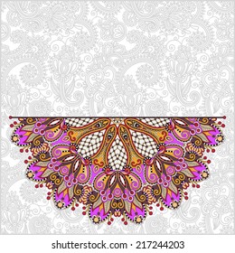 floral round pattern in ukrainian oriental ethnic style for your greeting card or invitation, template frame design for card, vintage lace doily, vector illustration