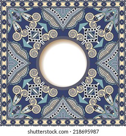 floral round pattern in ukrainian oriental ethnic style for your greeting card or invitation, template frame design for card, vintage lace doily, vector illustration