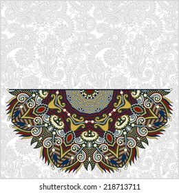 floral round pattern in ukrainian oriental ethnic style for your greeting card or invitation, template frame design for card, vintage lace doily, vector illustration
