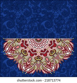 floral round pattern in ukrainian oriental ethnic style for your greeting card or invitation, template frame design for card, vintage lace doily, vector illustration