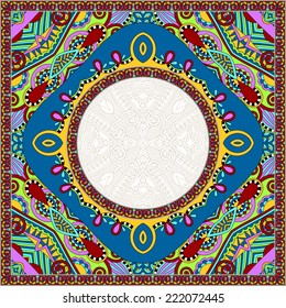 floral round pattern in ukrainian oriental ethnic style for your greeting card or invitation, template frame design for card, vintage lace doily, vector illustration