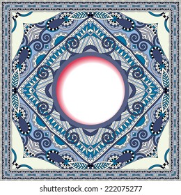 floral round pattern in ukrainian oriental ethnic style for your greeting card or invitation, template frame design for card, vintage lace doily, vector illustration