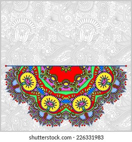 floral round pattern in ukrainian oriental ethnic style for your greeting card or invitation, template frame design for card, vintage lace doily, vector illustration