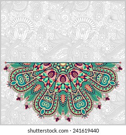 floral round pattern in ukrainian oriental ethnic style for your greeting card or invitation, template frame design for card, vintage lace doily, vector illustration
