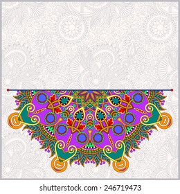 floral round pattern in ukrainian oriental ethnic style for your greeting card or invitation, template frame design for card, vintage lace doily, vector illustration