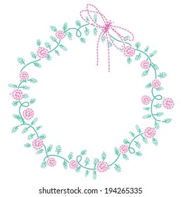 Floral round picture border, with ribbon and roses