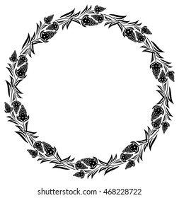 Floral round silhouette frame. Vector clip art.
