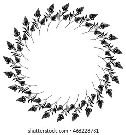Floral round silhouette frame. Vector clip art.