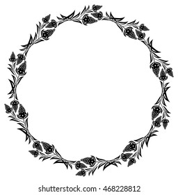Floral round silhouette frame. Vector clip art.
