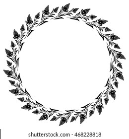 Floral round silhouette frame. Vector clip art.