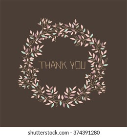 Floral round wreath with branches. Vector illustration. May used as greeting cards and invitations