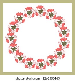 A floral round wreath of sweet trendy coral flowers such as poppies. For greeting card for 8th March or Valentine's Day, poster, t-shirt, pillow case, home decor. Frame of wild flowers.Vector