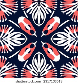 Floral rounded lines halftone ikat pattern. Ornate elegant luxury vintage retro modern style. For texture textile background backdrop tile wallpaper carpet.