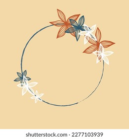 Floral rounf han drawn frame, flower wreath, minimalistic design element