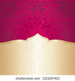 Floral Royal red and gold  luxury invitation mandala design in fashion vintage style with gold copy space