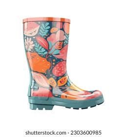 Floral rubber boots over white