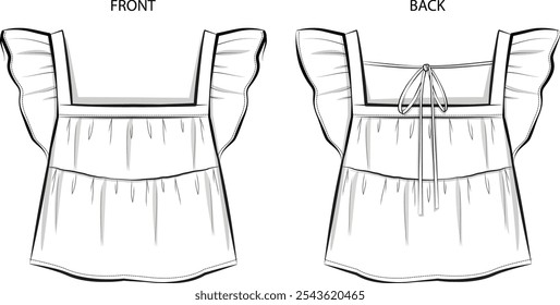 A Floral Ruffle Trim Tie Back Top