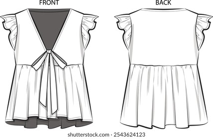 A Floral Ruffle Trim Tie Front Blouse