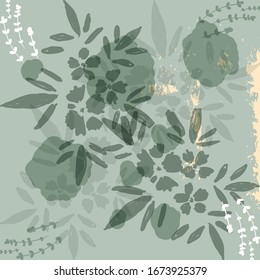 Floral rustic background with hand drawn doodle flowers and botanical elements. Delicate pattern for stationery design, wedding, birthday, greeting card, save the date, web, blog, social media