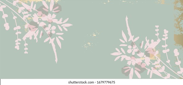 Floral rustic background with hand drawn doodle flowers and botanical elements. Delicate pattern for stationery design, wedding, birthday, greeting card, save the date, web, blog, social media