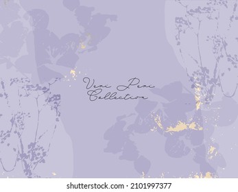 Floral rustic background in violet trendy color with flowers and botanical elements. Delicate pattern for stationery design, wedding, birthday, greeting card, save the date, web, blog, social media