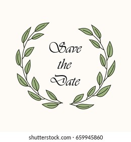 Floral rustic frame, simple  save the date floral wreaths on white background