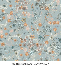 Floral rustic pattern abstract flowers. Small flowers. Ditsy print. Floral seamless background