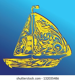Floral sailing boat which can be used as icon or emblem