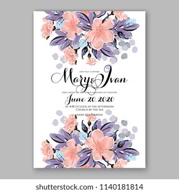 Floral sakura cherry blossom wedding invitation vector printable card template Bridal shower bouquet flower marriage ceremony wording text