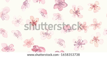Floral Sakura Japan. Vector Cherry Leaf. Modern Chinese Illustration. Watercolor Wedding Pattern. White Sakura Japan. Seamless Spring Asian Print. Pink Rose Japanese Repeat. Sakura Japan.