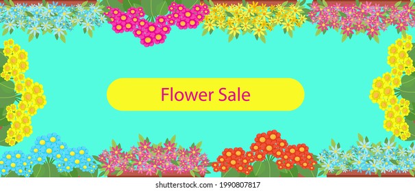 Floral sale banner, poster template for flower shop, vector illustration in flat style.