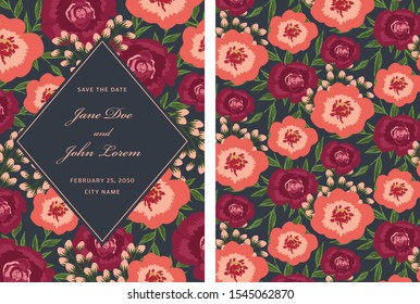 Floral Save the Date Invitation in Vector with Roses.