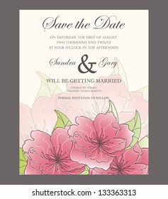 Floral save the date wedding invitation template. Vector illustration