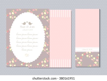 Floral Save the Date or wedding invitation set. shabby chic. a4