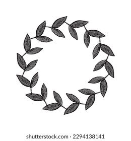 Floral scandi wreath in quirky vector style isolated on white background. Decorative frames for playful antique graphics. 