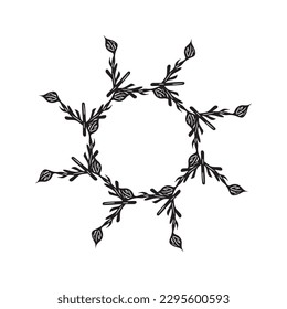 Floral scandi wreath in quirky vector style isolated on white background. Decorative frames for playful antique graphics. 