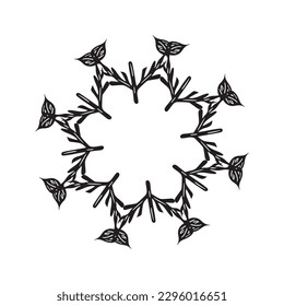 Floral scandi wreath in quirky vector style isolated on white background. Decorative frames for playful antique graphics. 