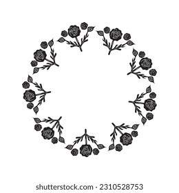 Floral scandi wreath in quirky vector style isolated on white background. Decorative frames for playful antique graphics. 