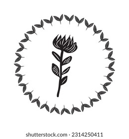 Floral scandi wreath in quirky vector style isolated on white background. Decorative frames for playful antique graphics. 